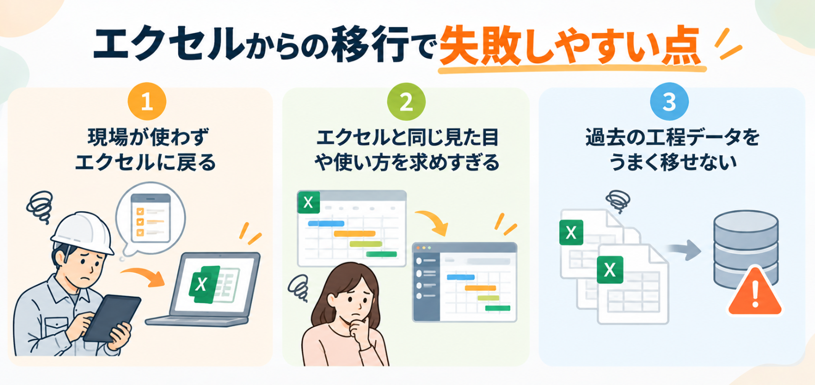 工程管理をエクセルから移行するときに失敗しやすい3つのポイント