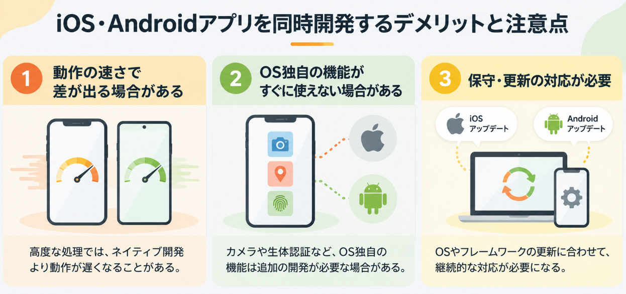 iOSとAndroidアプリの同時開発における3つのデメリットと注意点